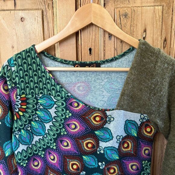Luna Claire Small Sweater Dress Printed Peacock Colorful Mandala Boho Longsleeve - Picture 5 of 12